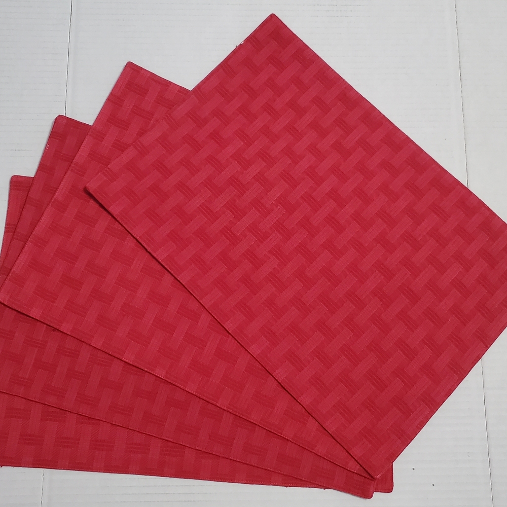 Four Red Woven Pattern Placemats
